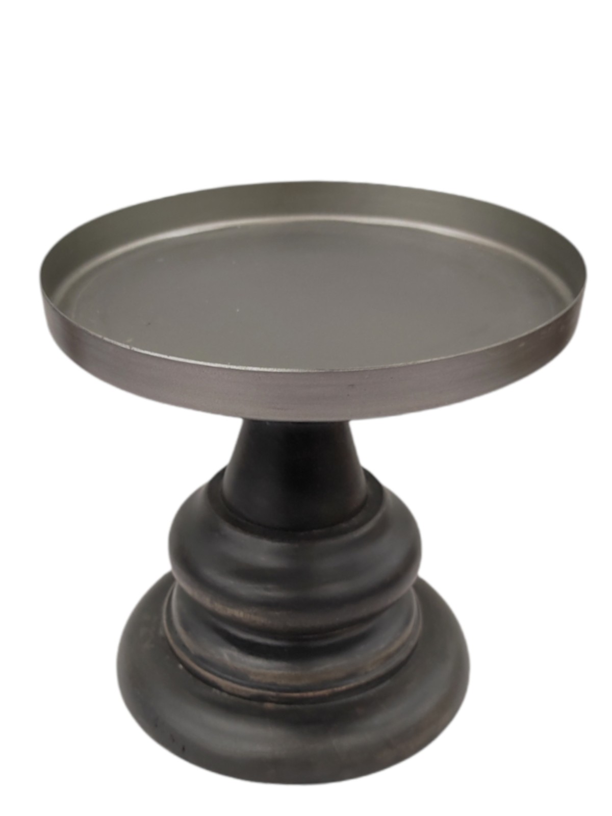 Metal candlestick with wooden base