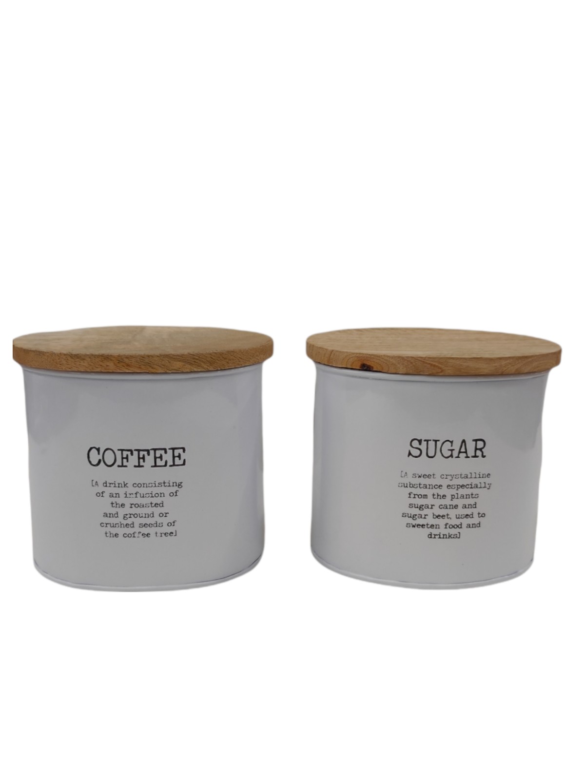 Oval metal storage containers with wooden lid set 2