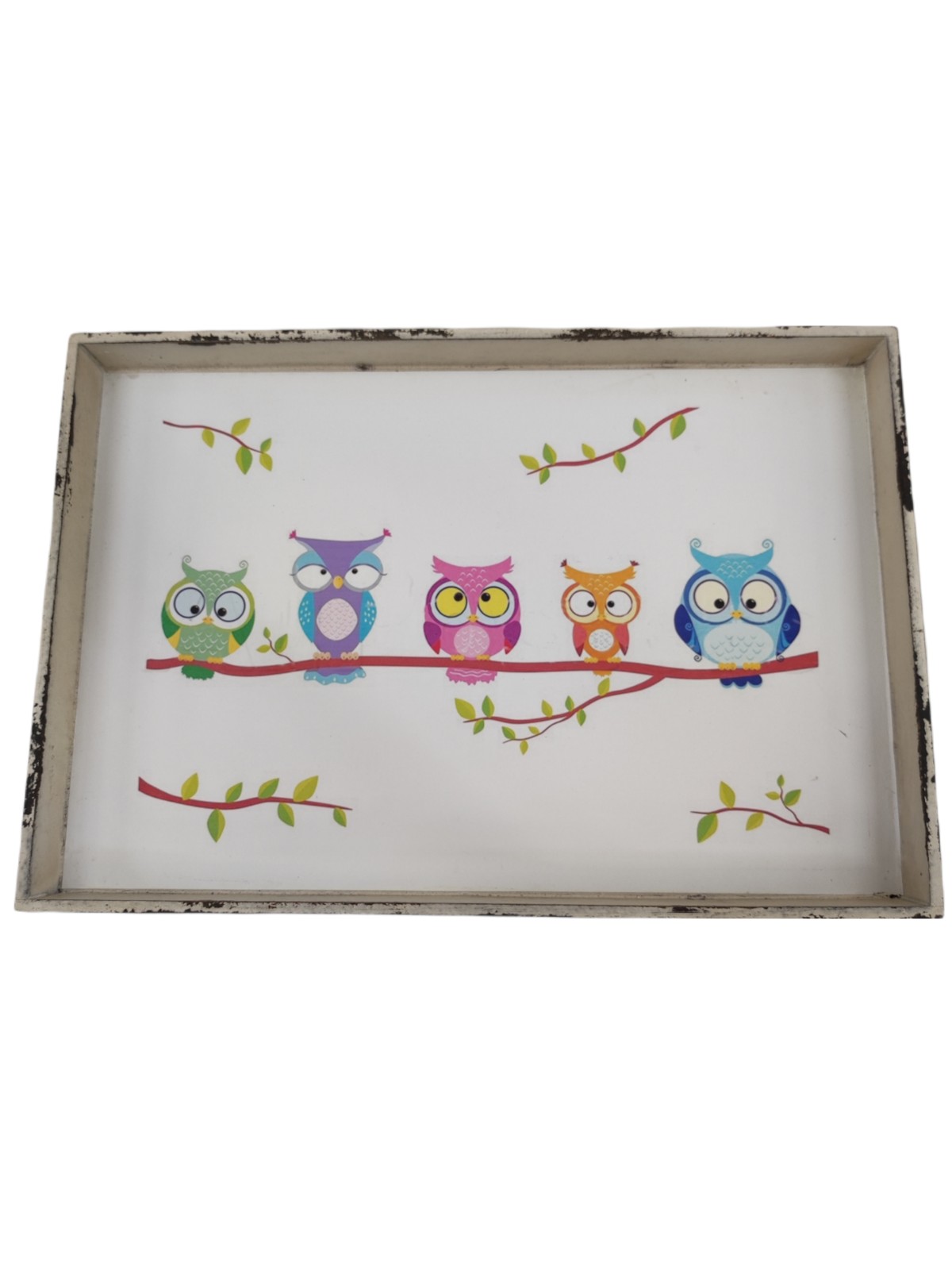 Wooden tray with owls