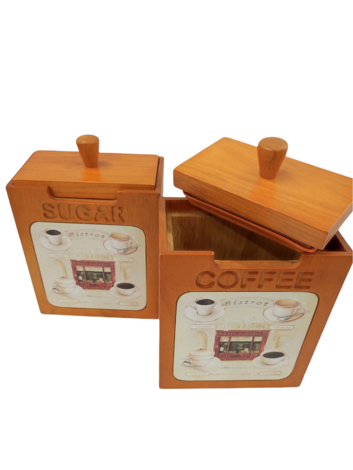 Wooden containers for cafe and sugar