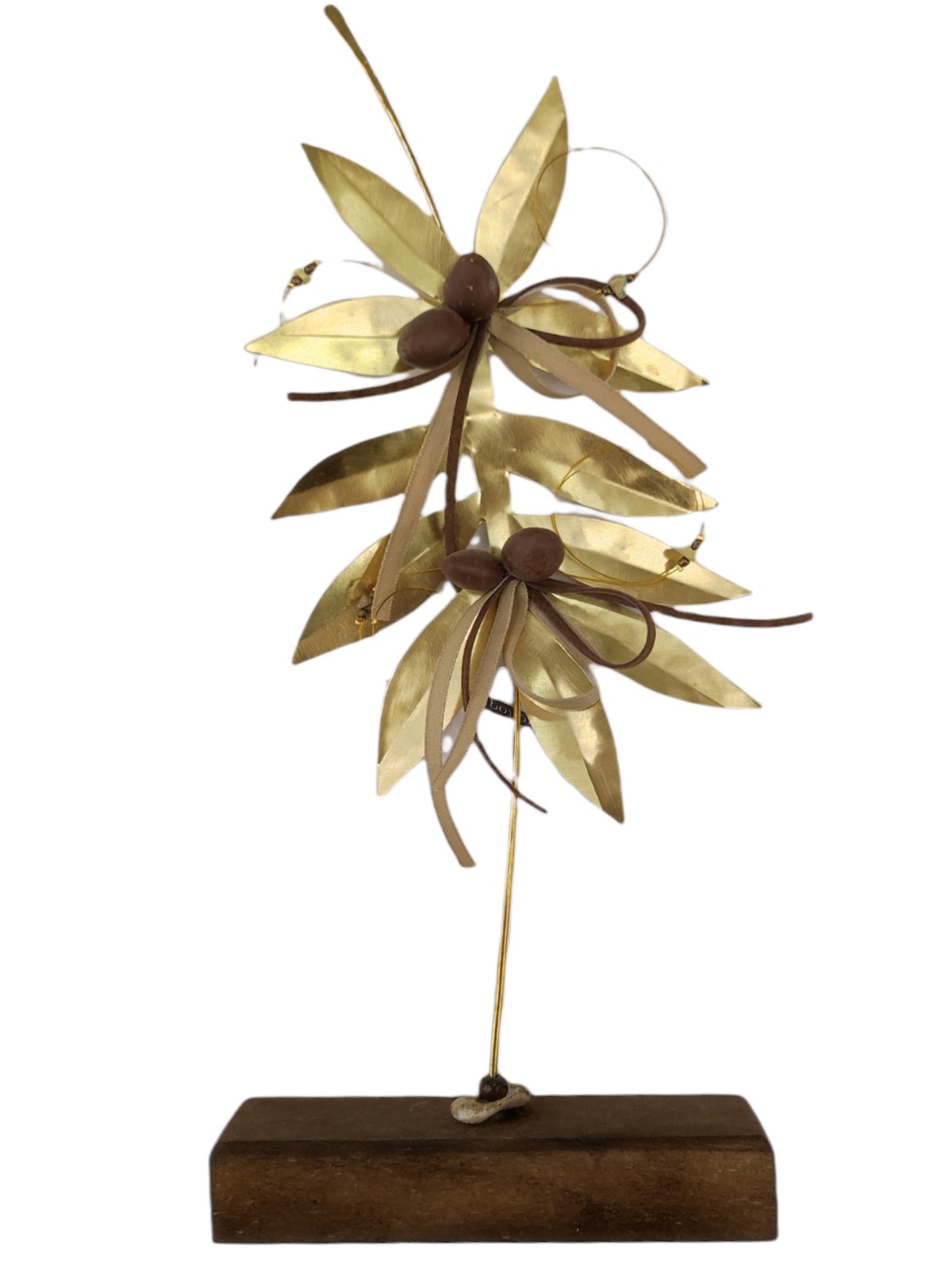 Bronze decorative olive branch on a wooden base
