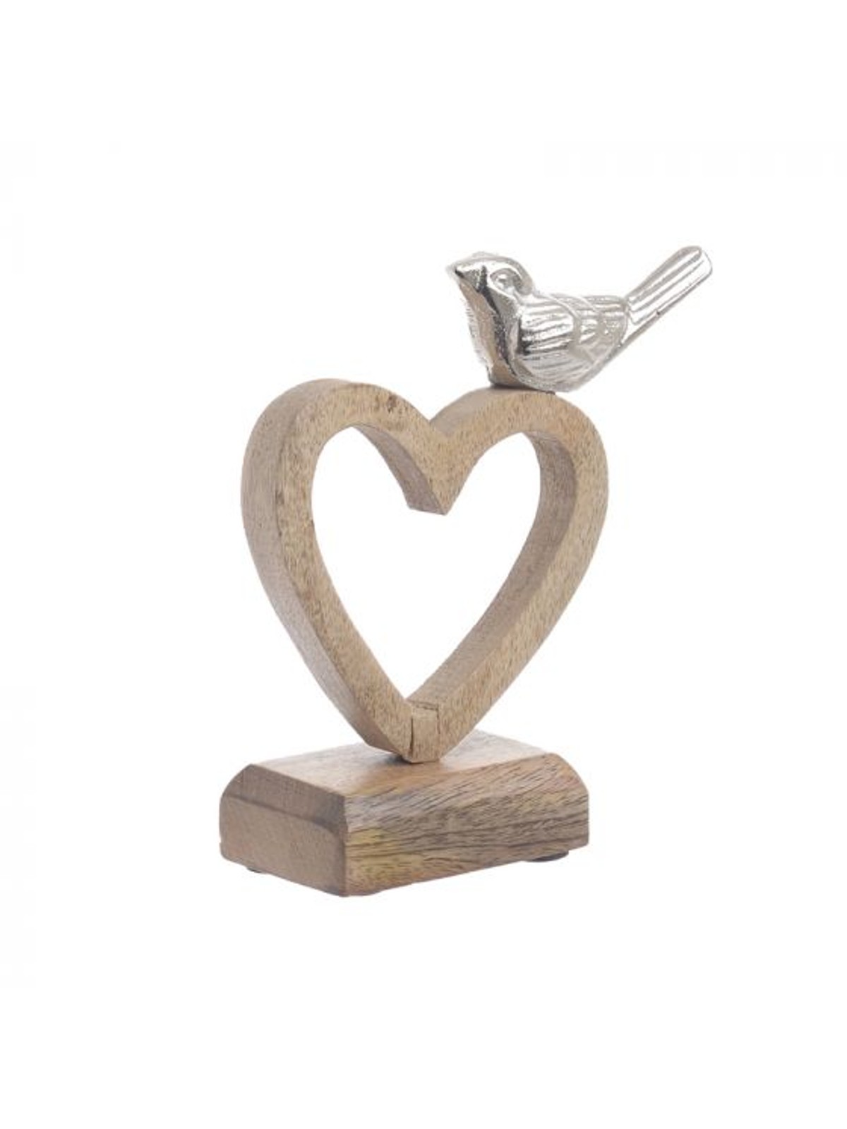 Διακοσμητική καρδιά ξύλινη με μεταλλικό πουλί