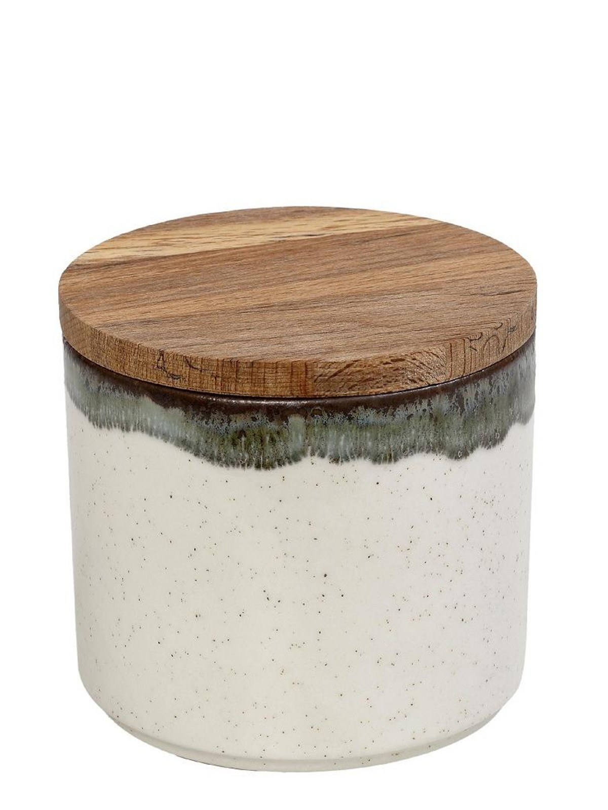 Ceramic container with wooden lid
