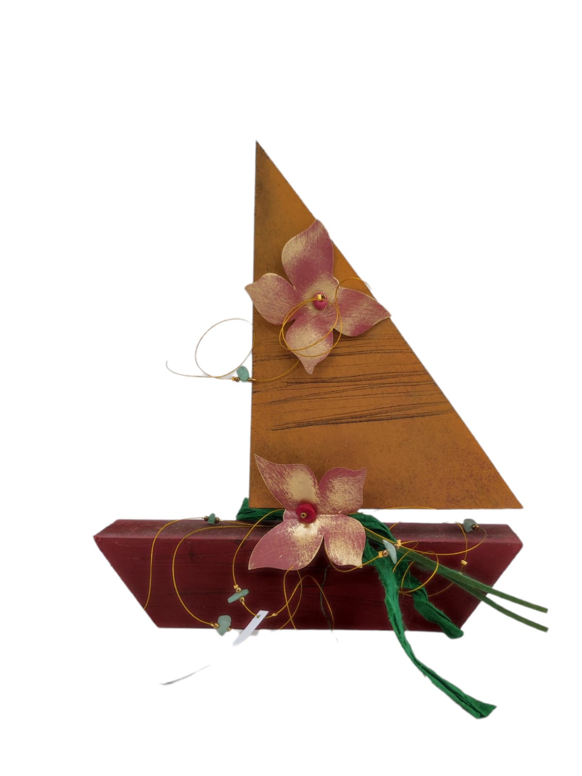 Διακοσμητικό καραβάκι με λουλούδι από ξύλο και μέταλλο